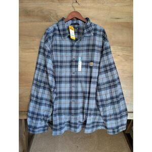 Carhartt Flannel Shirt Mens 3XL Blue Plaid Relaxed Fit Long Sleeve Button-Up NWT